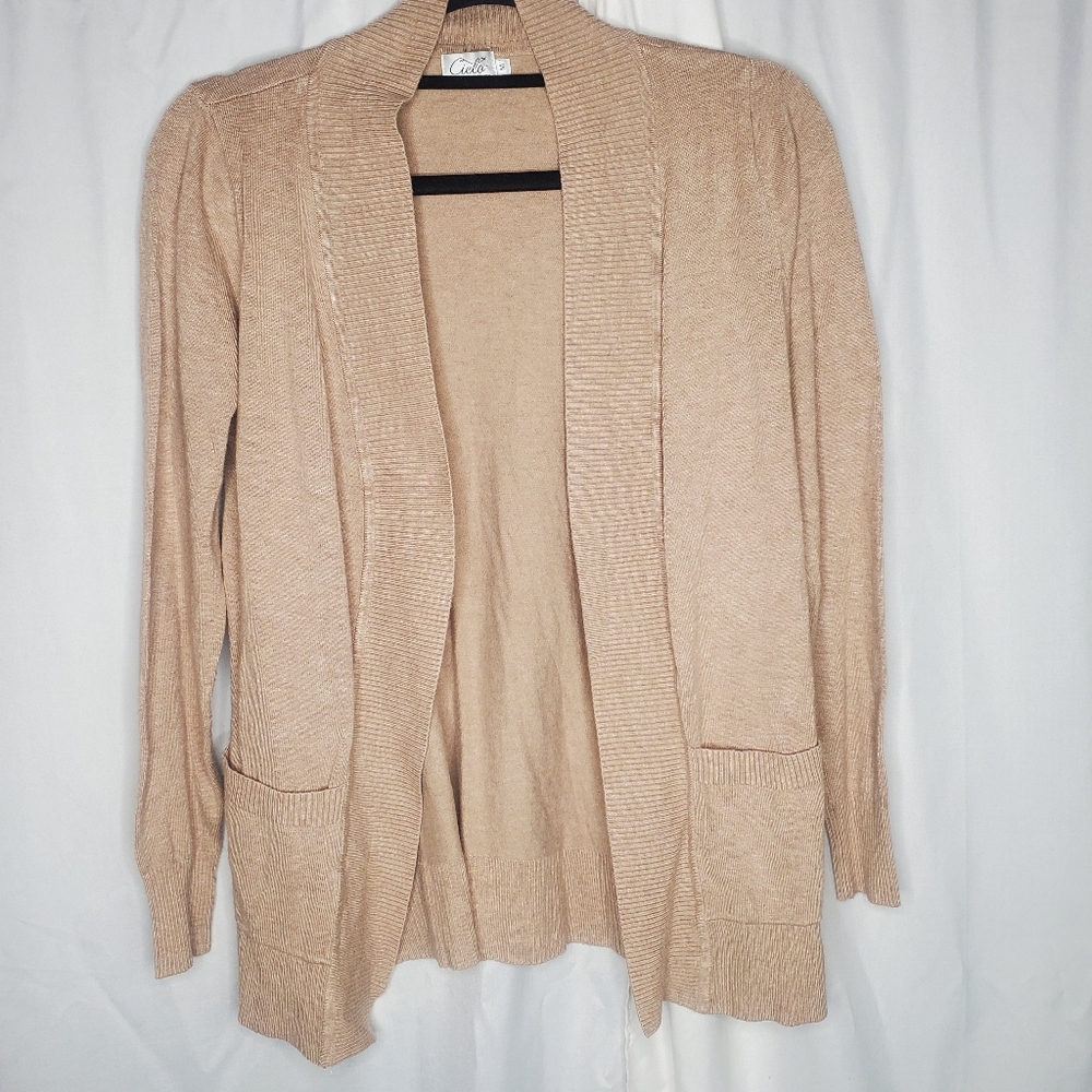 ♧ Cielo Beige Open Front Cardigan Size Medium Viscose Blend